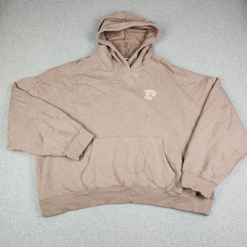 PINK Victoria's Secret Hoodie Womens XXL Brown Fleece Lined Oversized Pullover‎